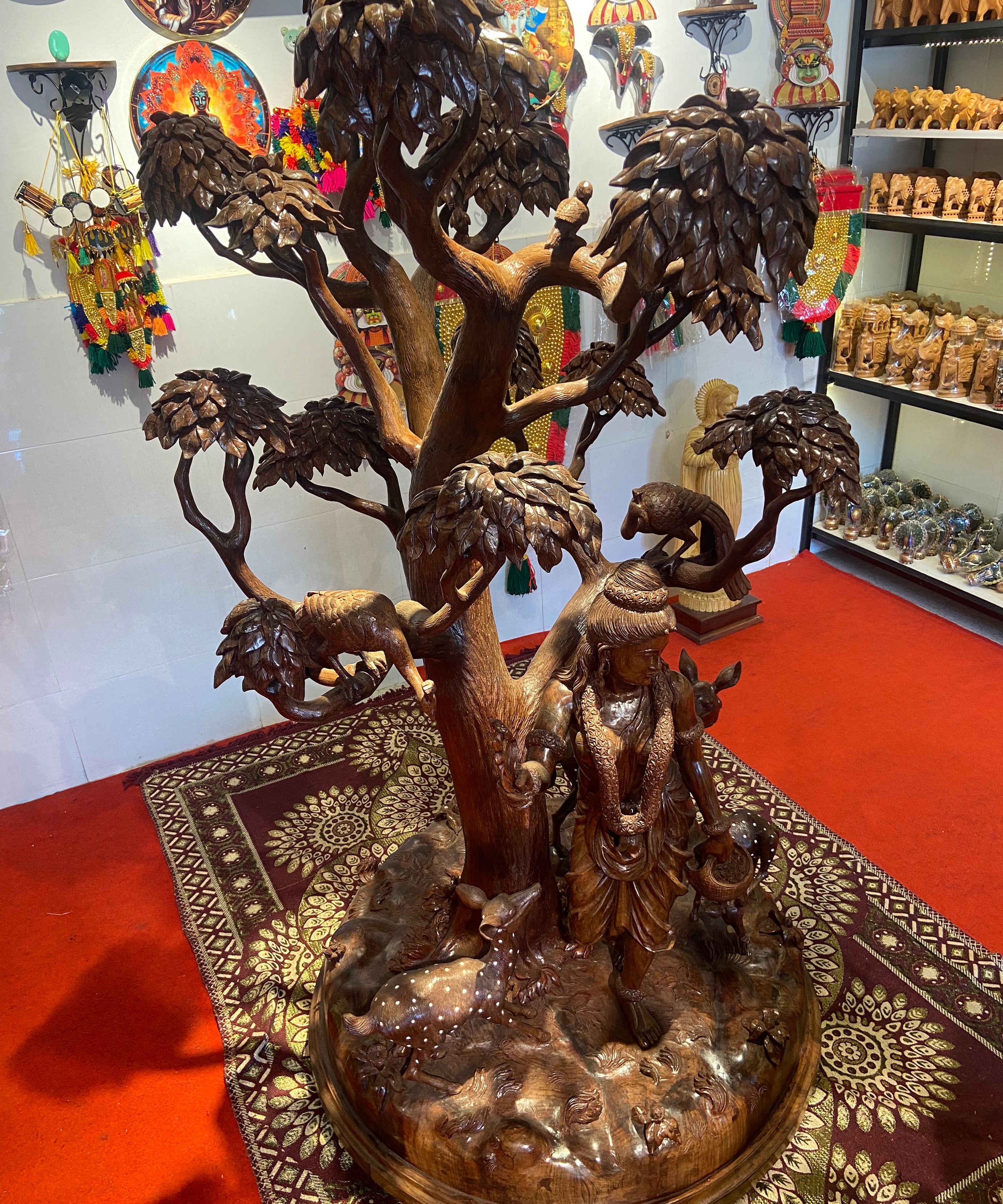 Handcrafted Wooden Shakuntala with Deer Sculpture | Gllory Hive