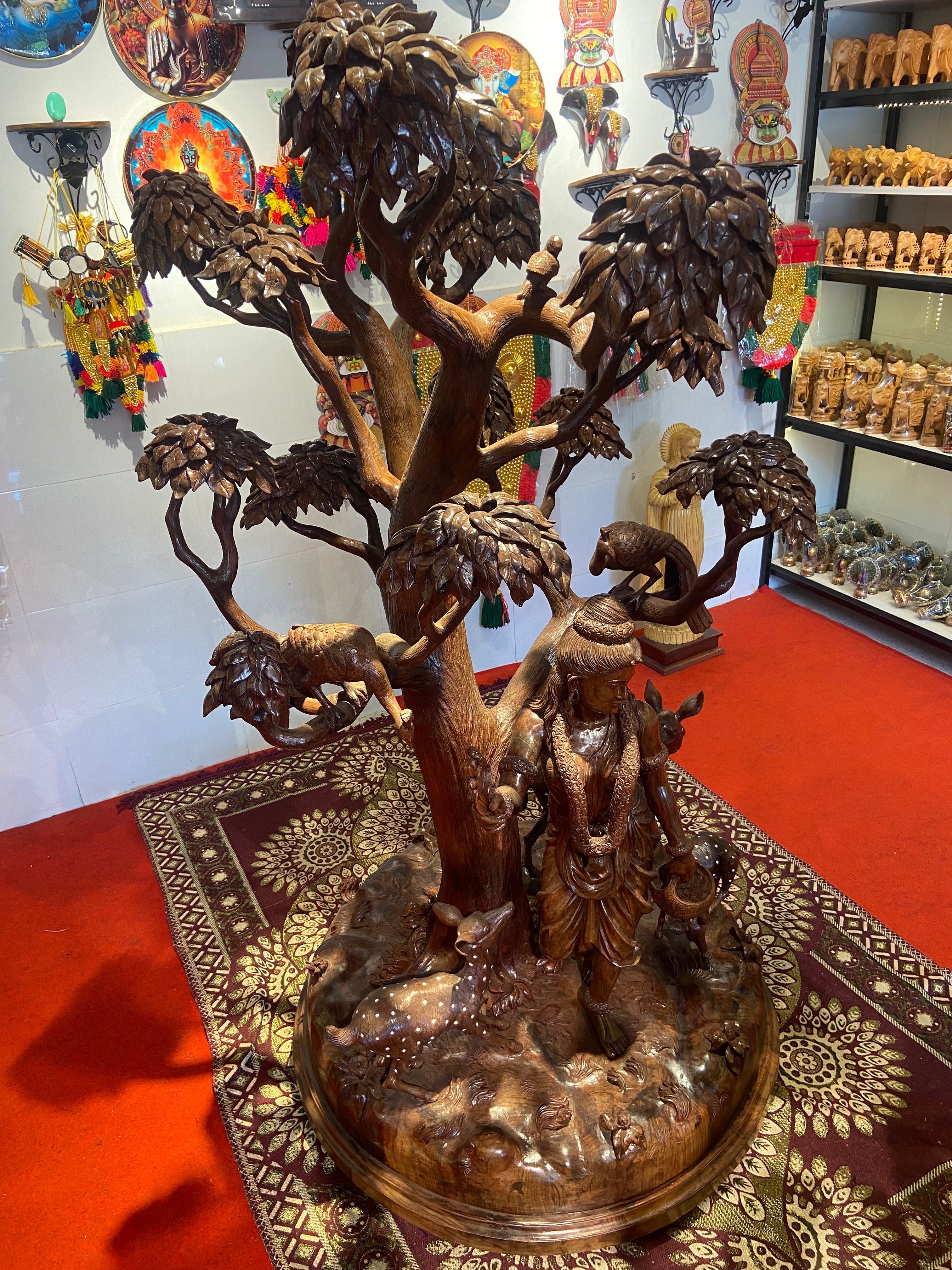 Handcrafted Wooden Shakuntala with Deer Sculpture | Gllory Hive