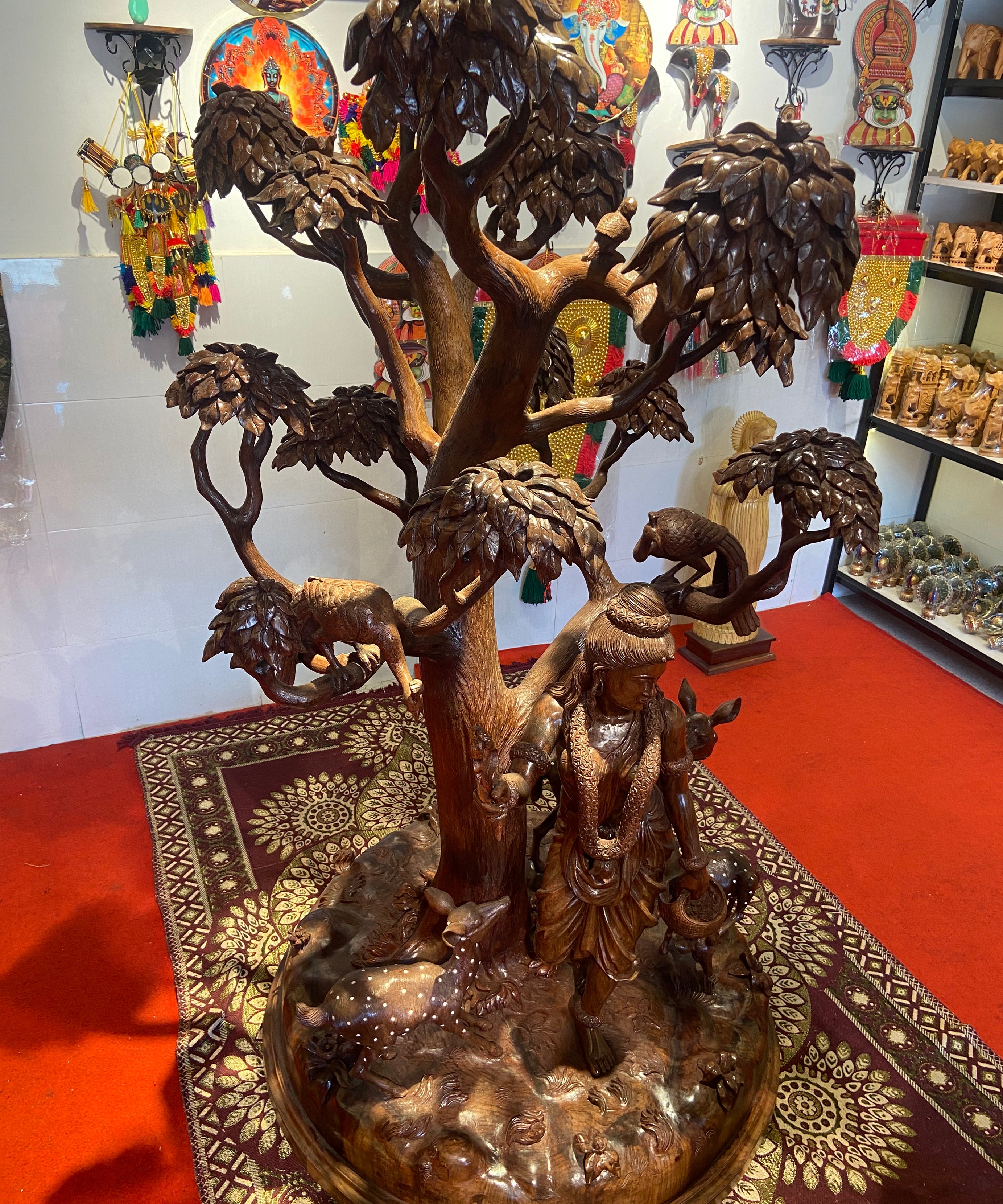 Handcrafted Wooden Shakuntala with Deer Sculpture | Gllory Hive