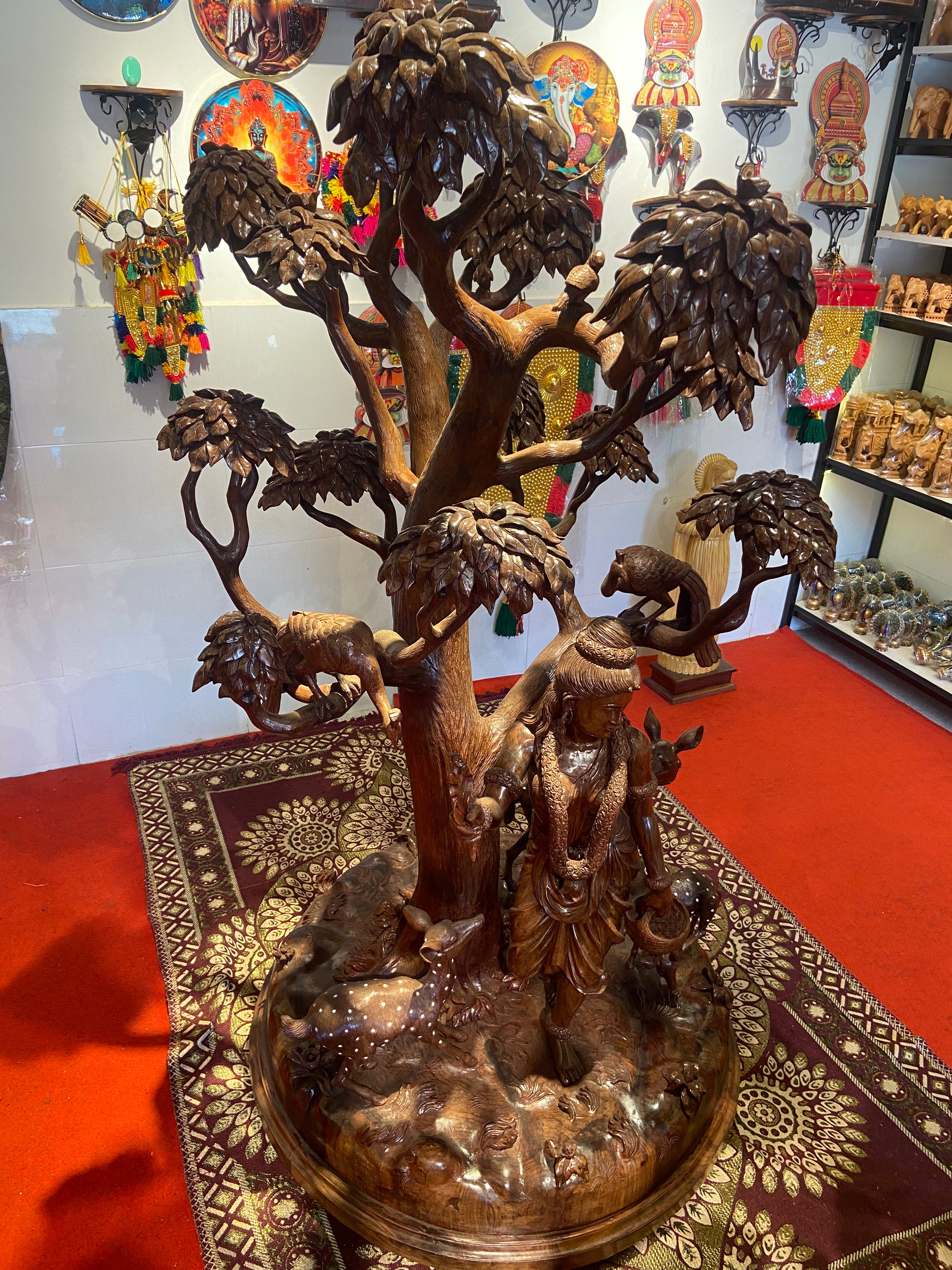 Handcrafted Wooden Shakuntala with Deer Sculpture | Gllory Hive