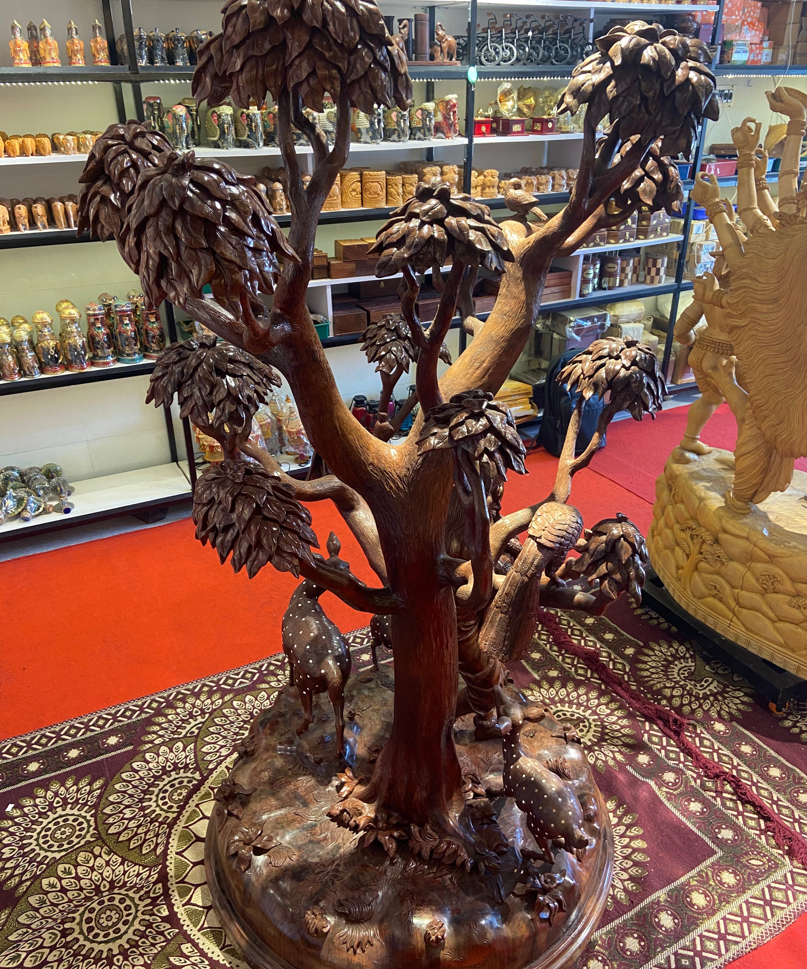Handcrafted Wooden Shakuntala with Deer Sculpture | Gllory Hive