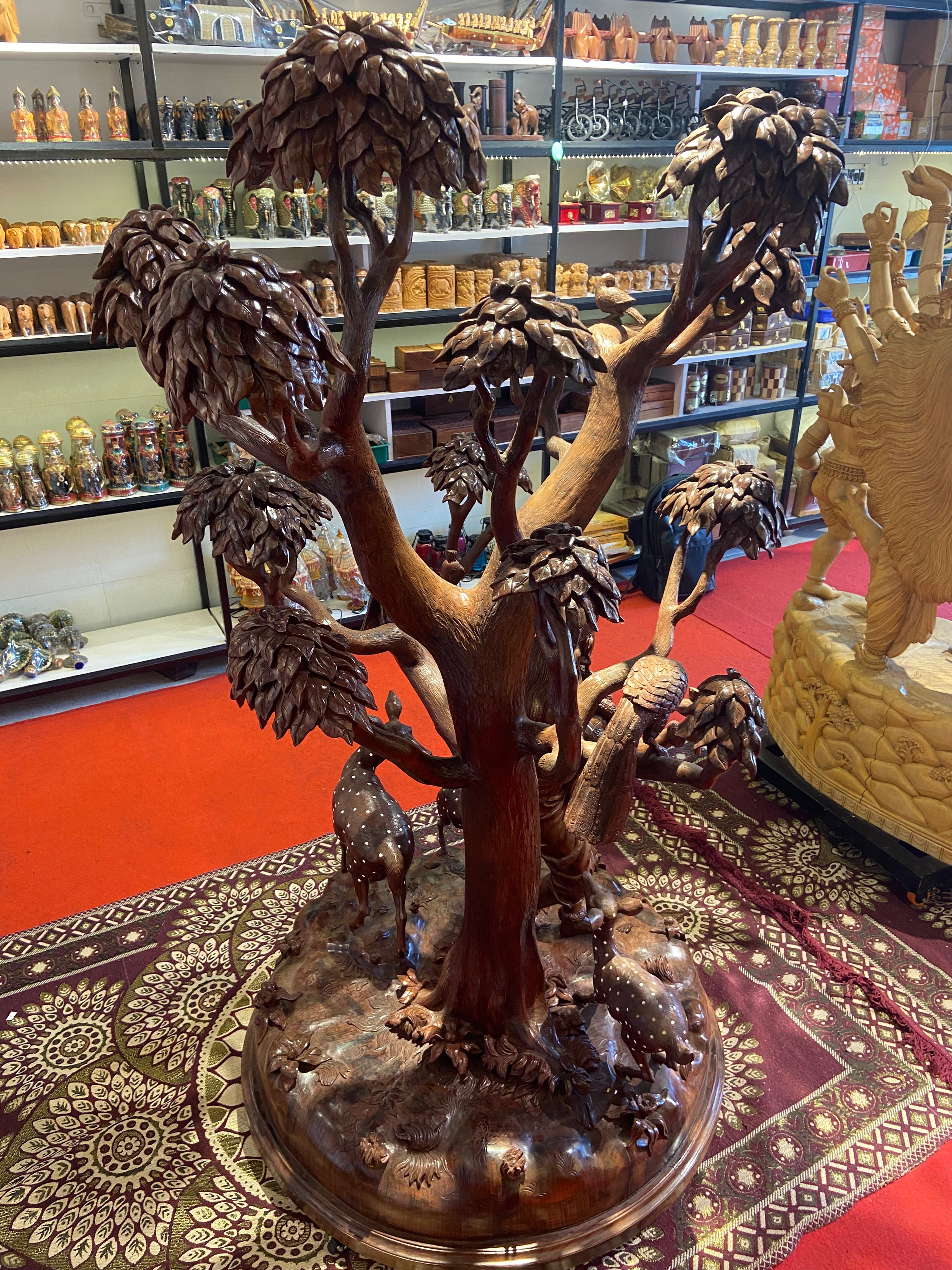Handcrafted Wooden Shakuntala with Deer Sculpture | Gllory Hive