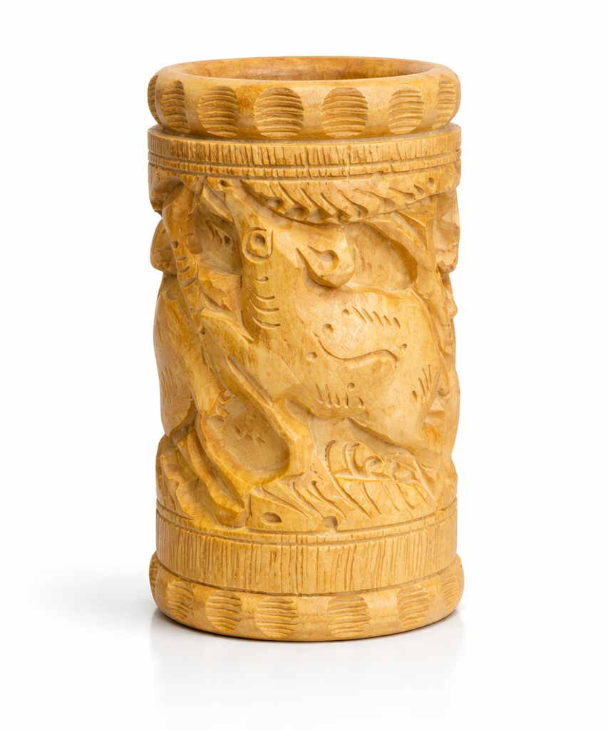 Hand-Carved Wooden Pen Holder – Lion, Elephant & Deer | Gallory Hive