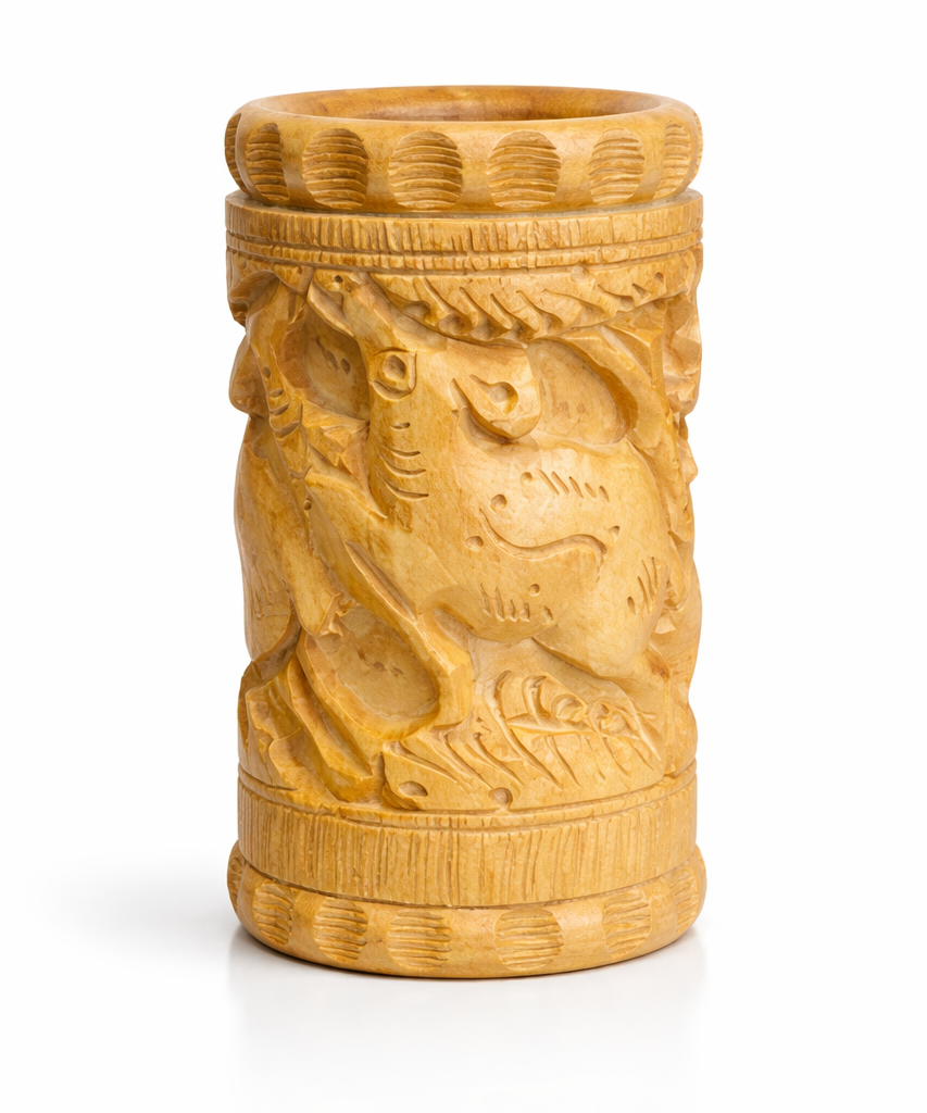 Hand-Carved Wooden Pen Holder – Lion, Elephant & Deer | Gallory Hive
