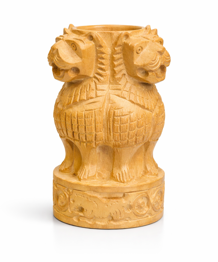 Hand-Carved Wooden Pen Holder – Lion, Elephant & Deer | Gallory Hive