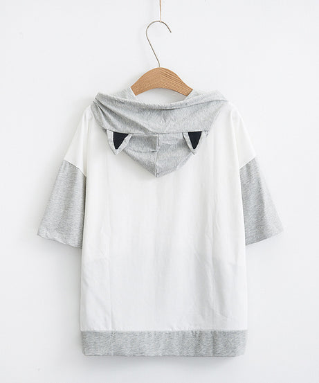 Small fresh everything Japanese little women's cute soft sister hoodie summer clothes new cat hooded short sleeve T-shirt 62