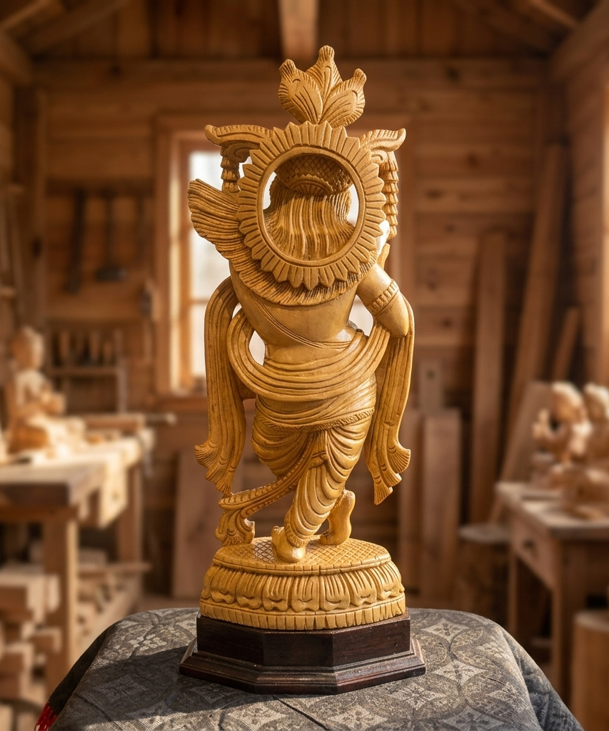 Handmade Standing Krishna Wooden Sculpture | Gallory Hive