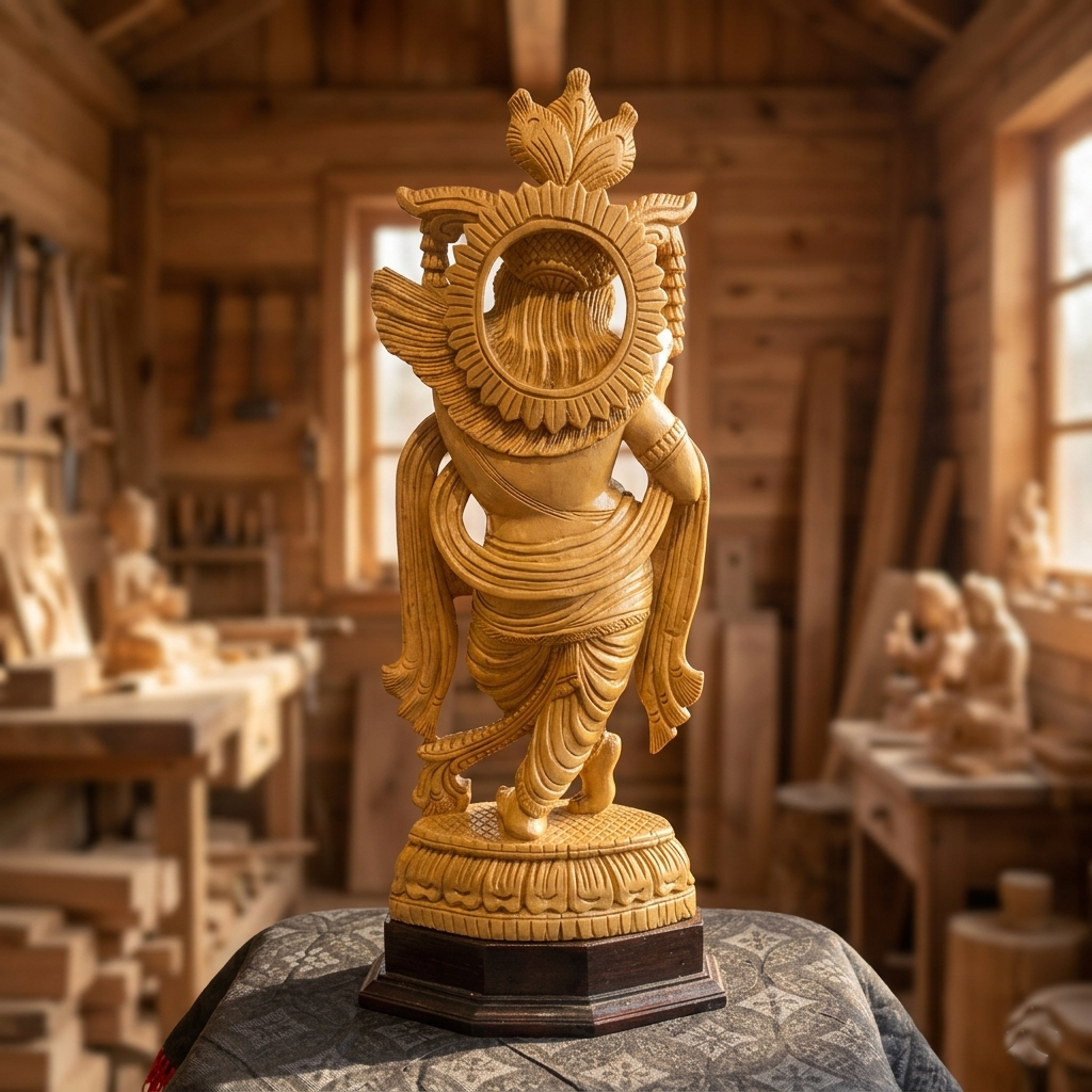Handmade Standing Krishna Wooden Sculpture | Gallory Hive