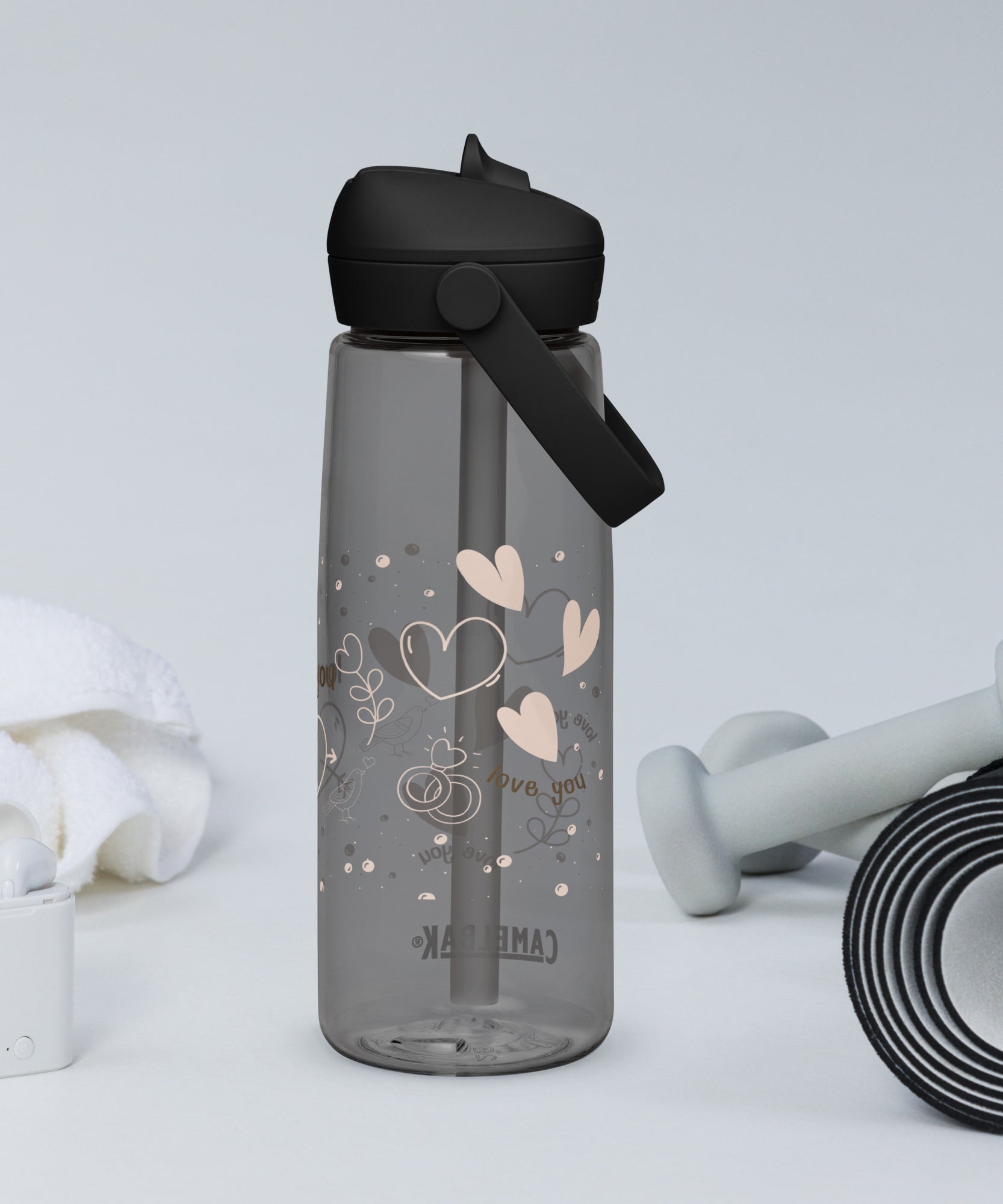 Cute Hearts Flip Straw Water Bottle | Gallory Hive
