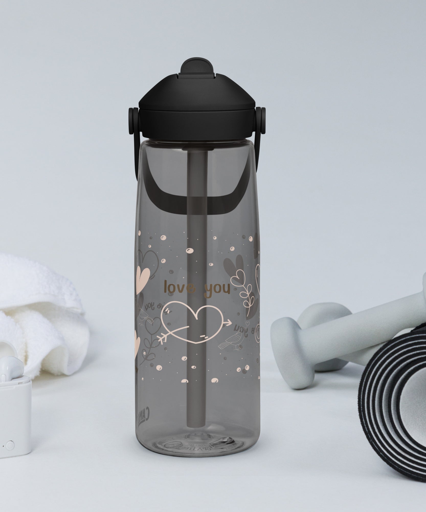Cute Hearts Flip Straw Water Bottle | Gallory Hive