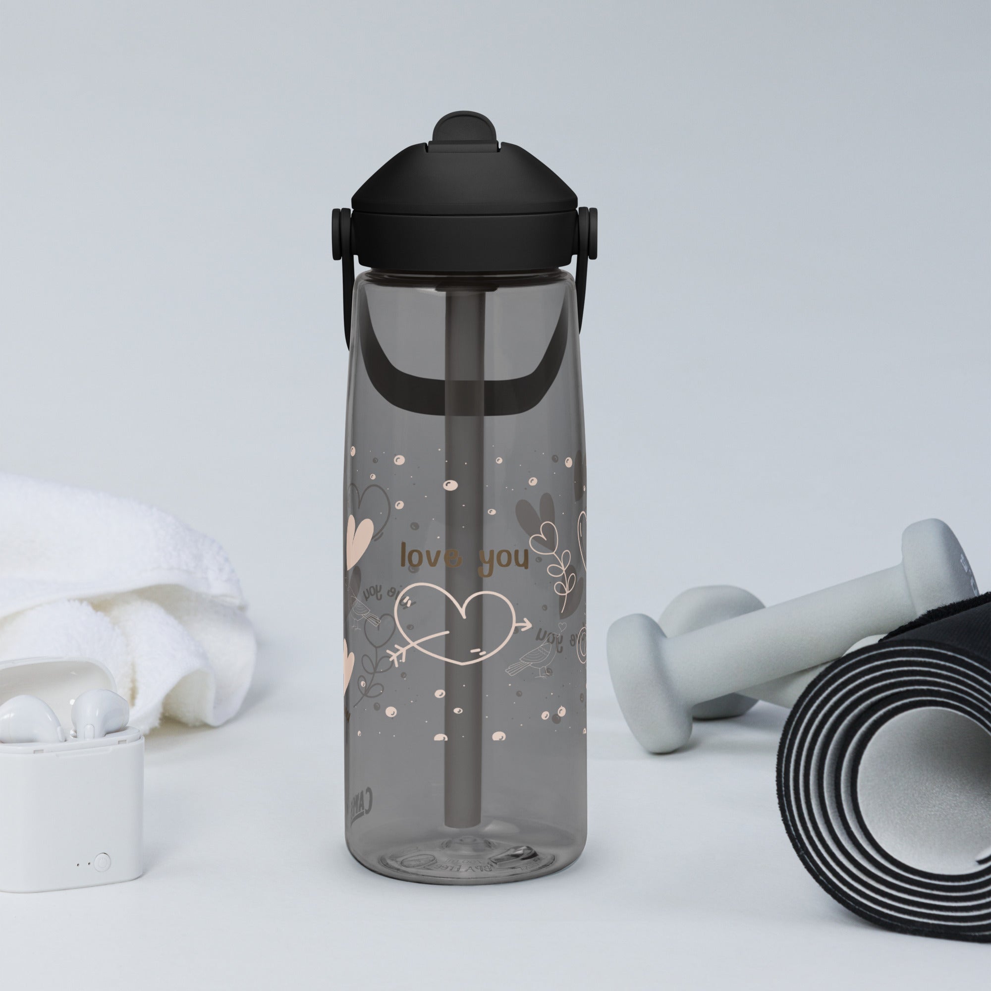 Cute Hearts Flip Straw Water Bottle | Gallory Hive