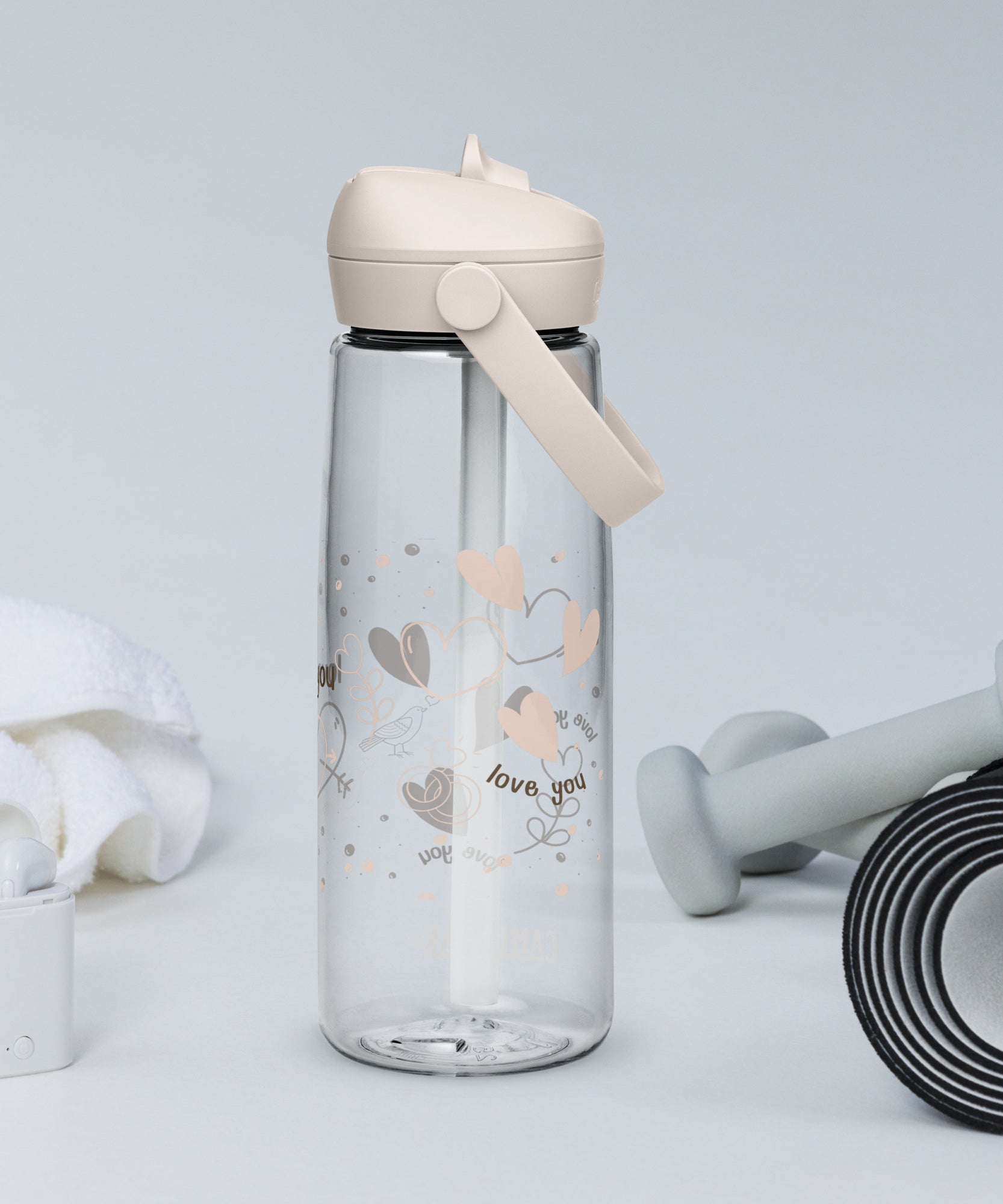 Cute Hearts Flip Straw Water Bottle | Gallory Hive