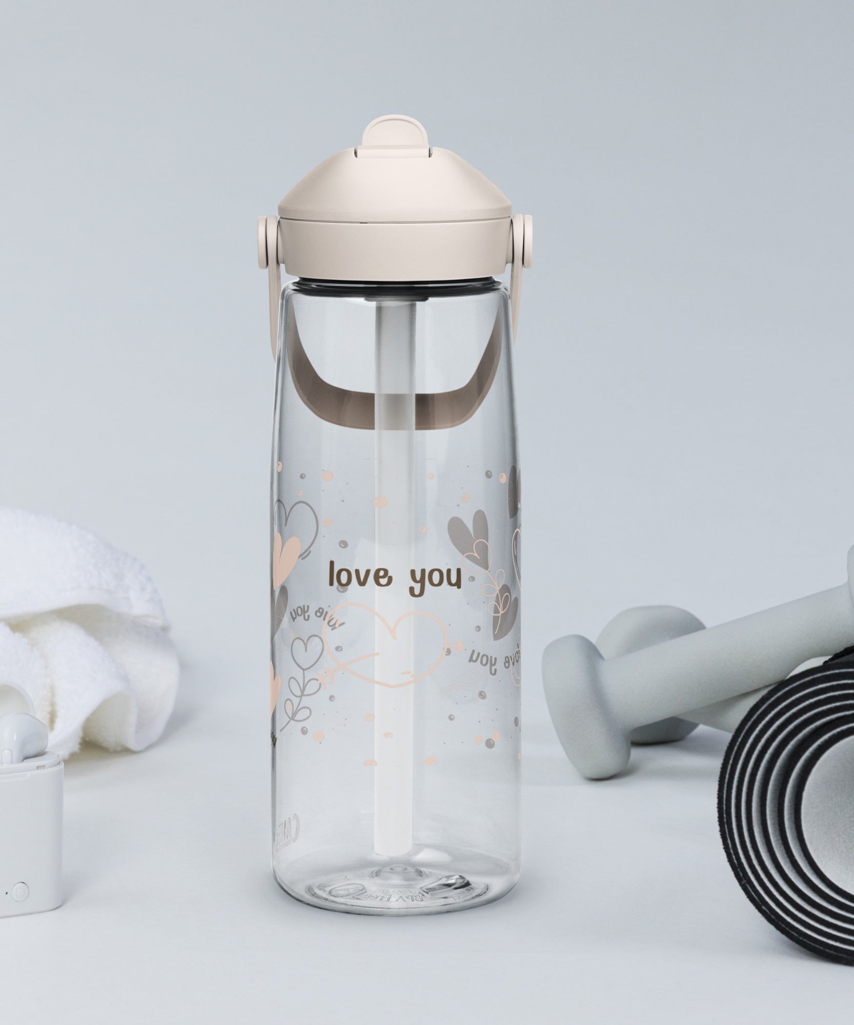 Cute Hearts Flip Straw Water Bottle | Gallory Hive