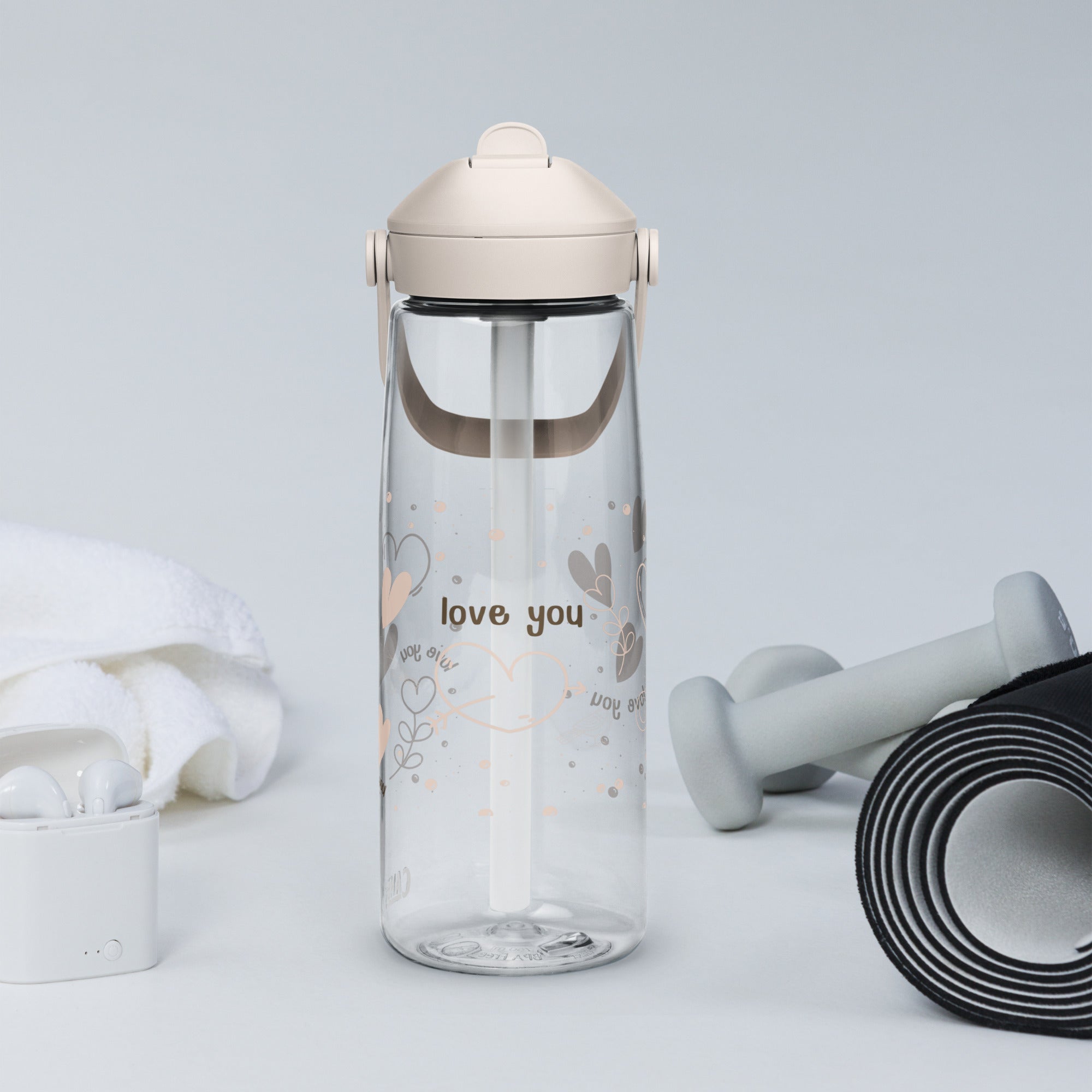 Cute Hearts Flip Straw Water Bottle | Gallory Hive