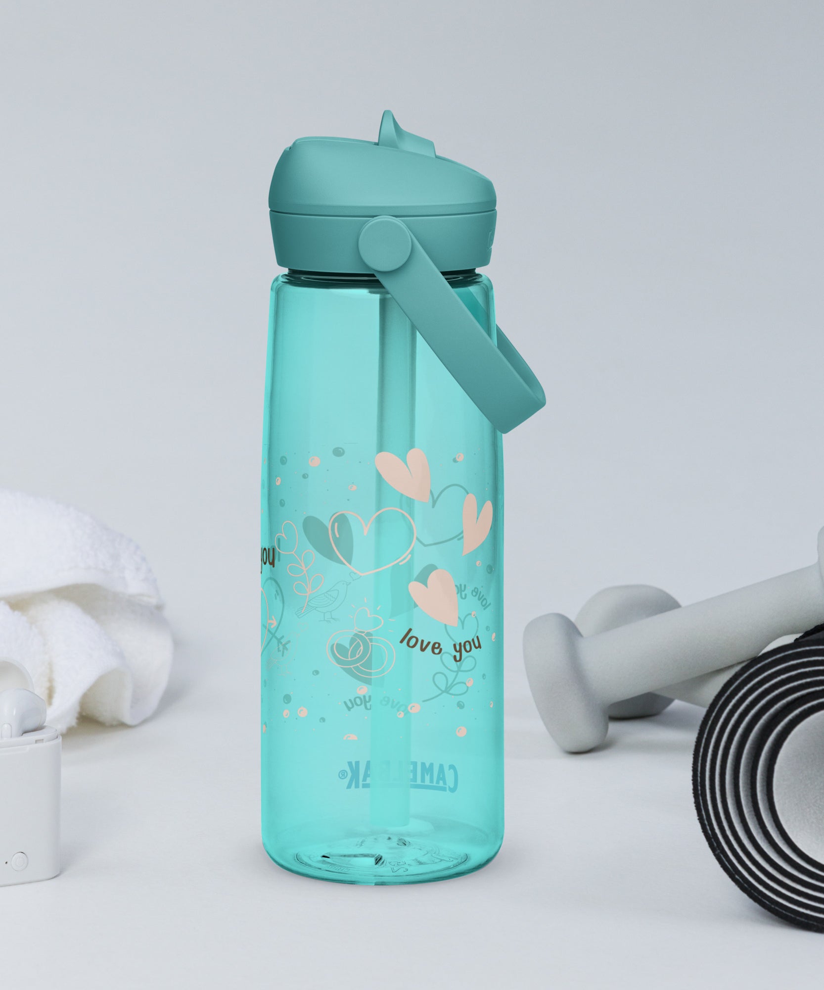 Cute Hearts Flip Straw Water Bottle | Gallory Hive