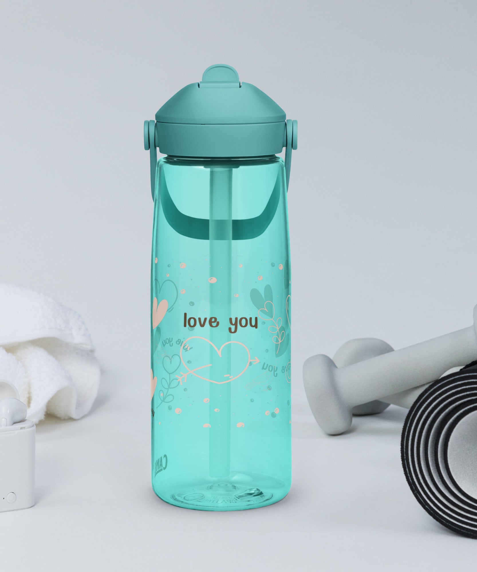 Cute Hearts Flip Straw Water Bottle | Gallory Hive
