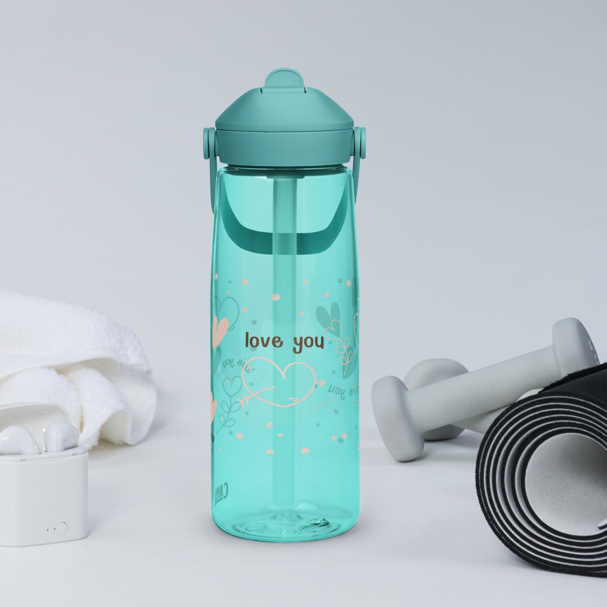 Cute Hearts Flip Straw Water Bottle | Gallory Hive