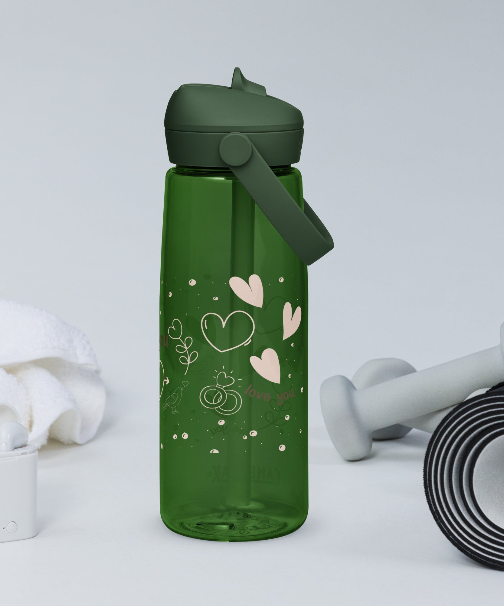 Cute Hearts Flip Straw Water Bottle | Gallory Hive