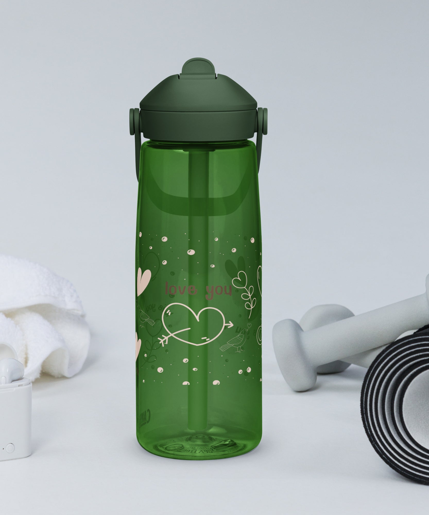 Cute Hearts Flip Straw Water Bottle | Gallory Hive