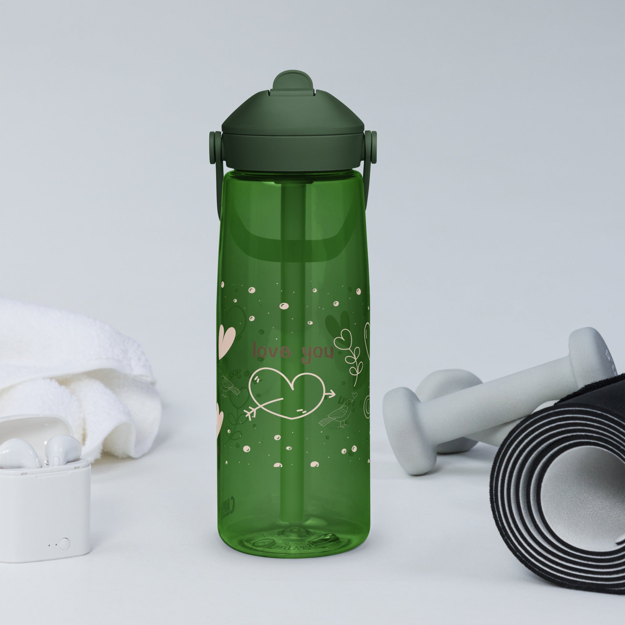 Cute Hearts Flip Straw Water Bottle | Gallory Hive