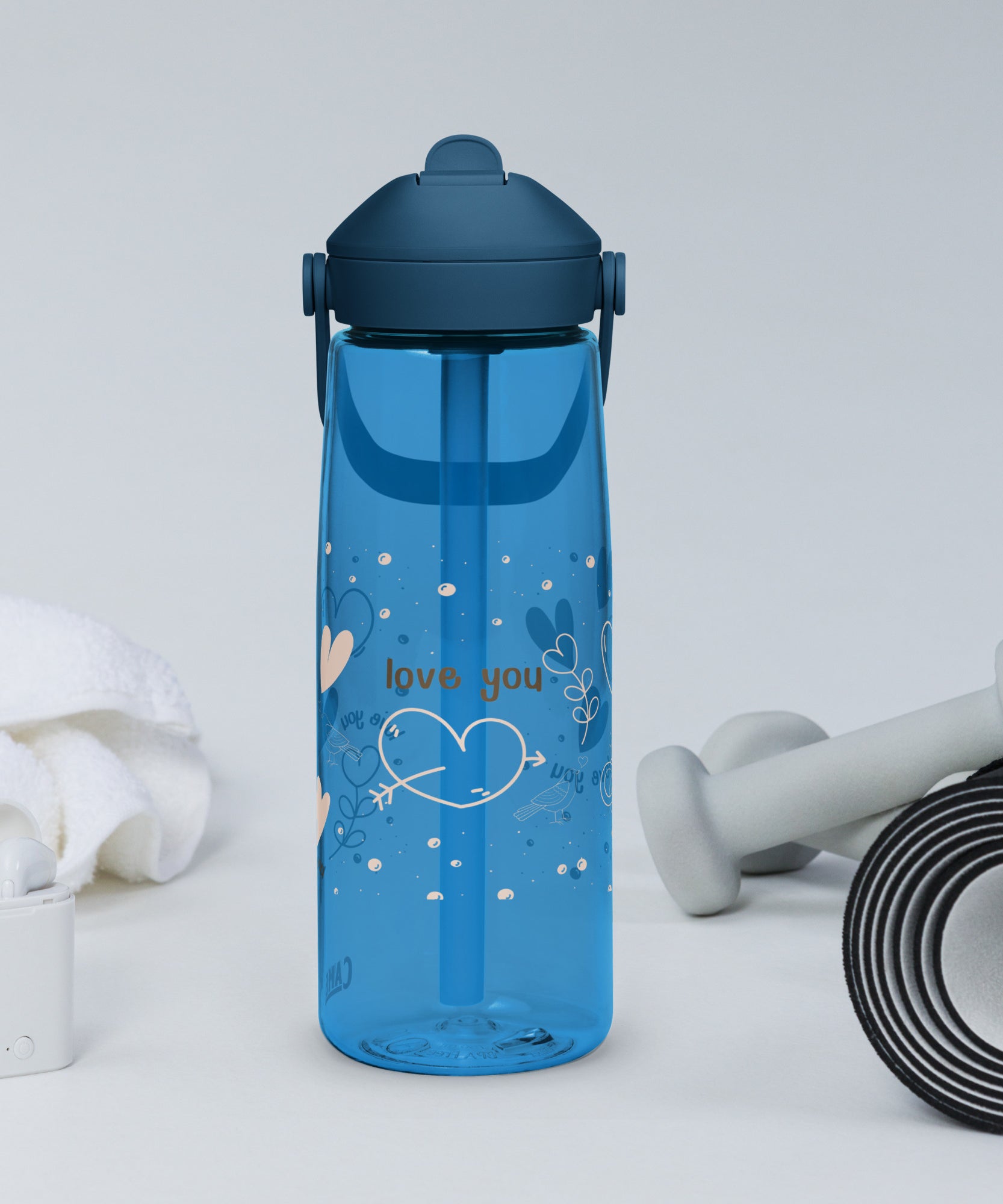 Cute Hearts Flip Straw Water Bottle | Gallory Hive
