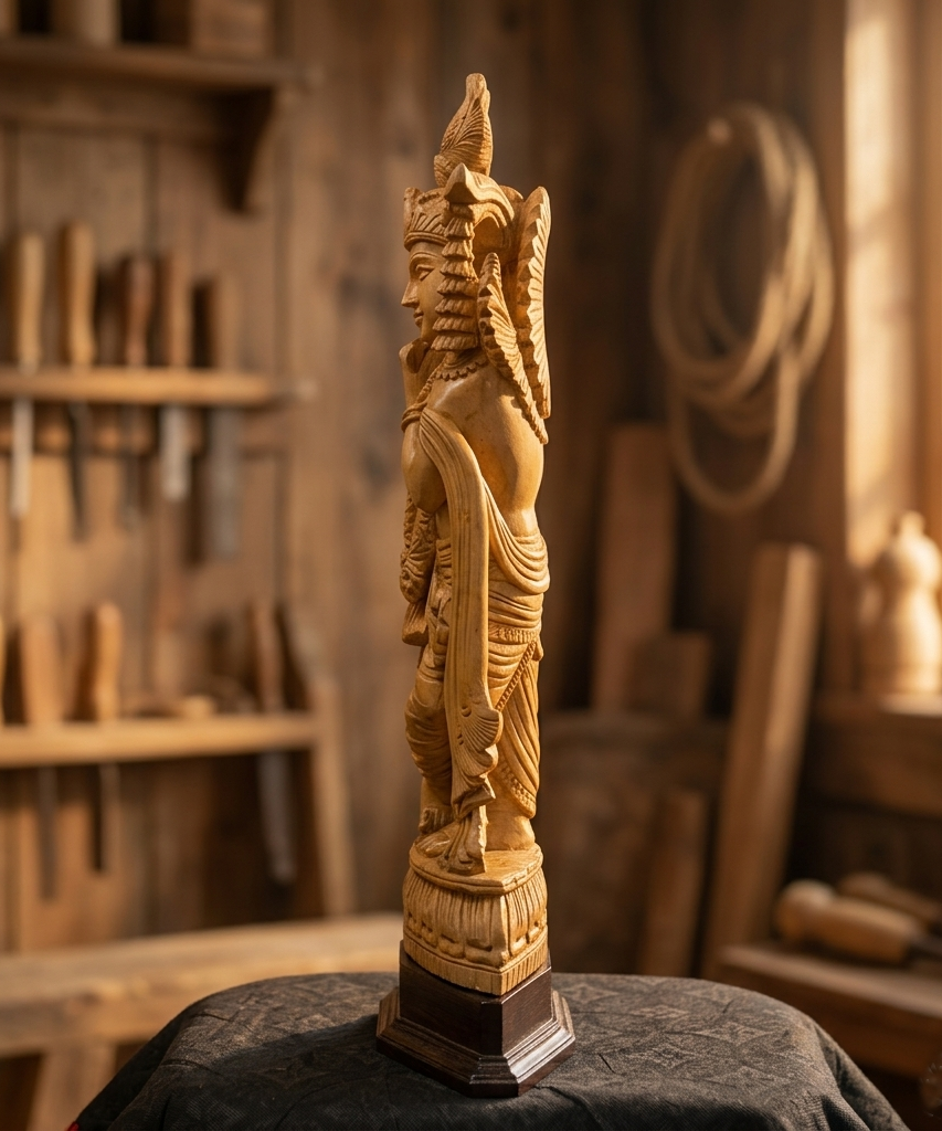 Handmade Standing Krishna Wooden Sculpture | Gallory Hive