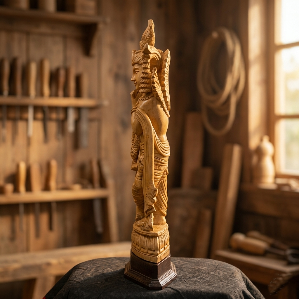 Handmade Standing Krishna Wooden Sculpture | Gallory Hive