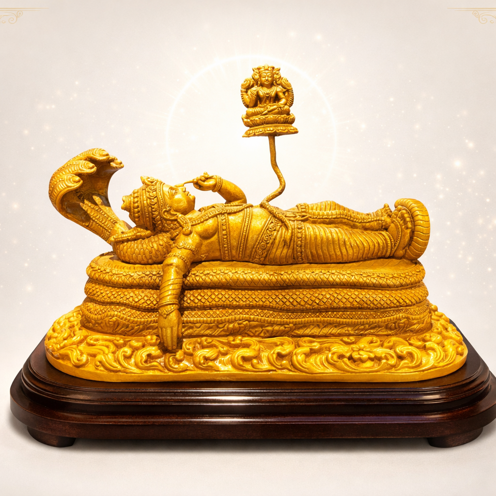 Handmade Anantha Shayanam God Padmanabha Wooden Sculpture | Gallory Hive