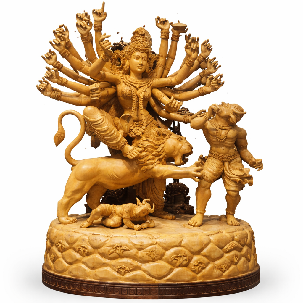 Handcrafted Goddess Durga Wooden Sculpture | Gallory Hive