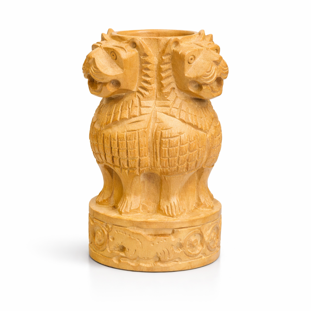 Hand-Carved Wooden Pen Holder – Lion, Elephant & Deer | Gallory Hive