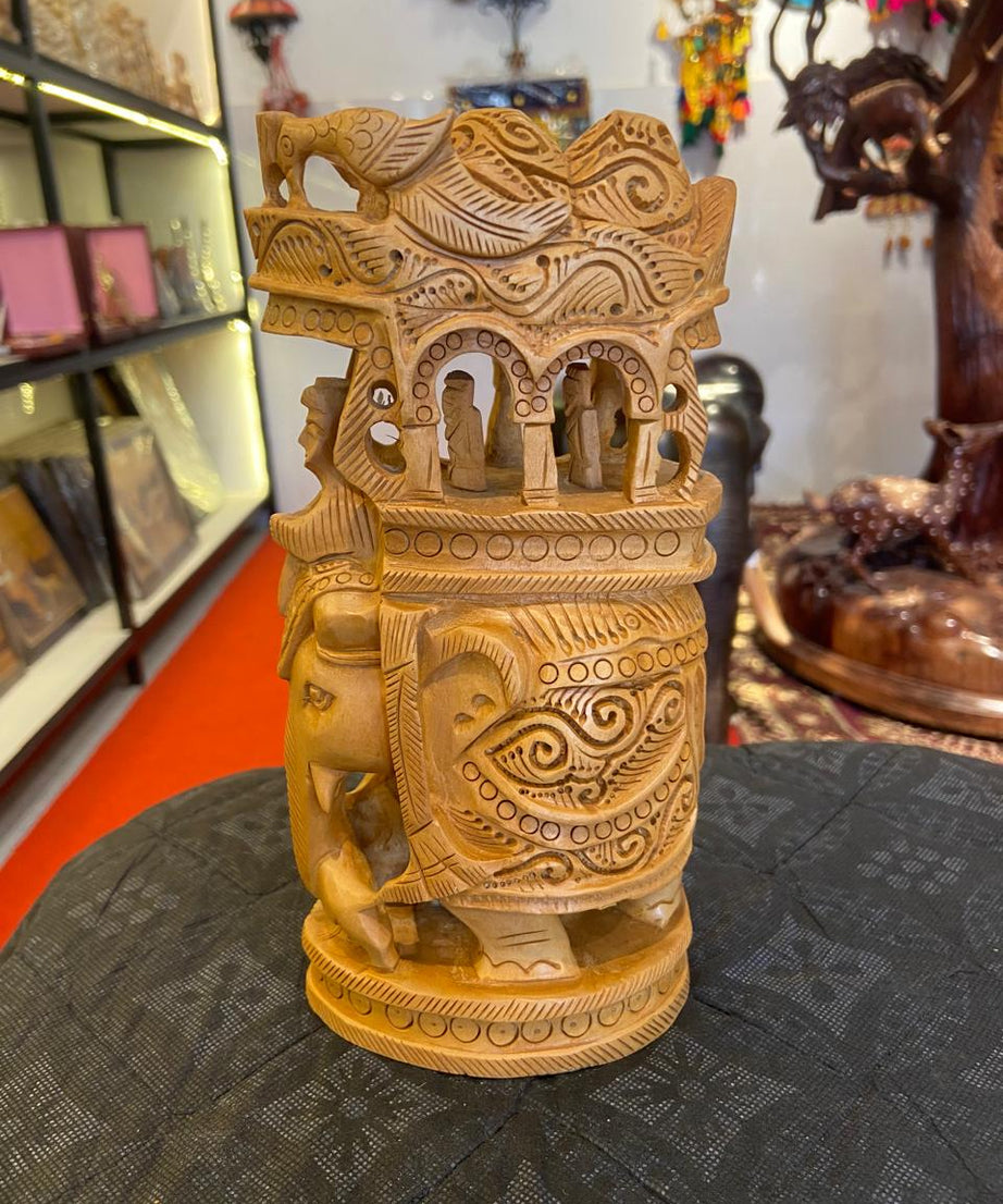 Handcrafted Wooden Safari Elephant Sculpture | Gallory Hive