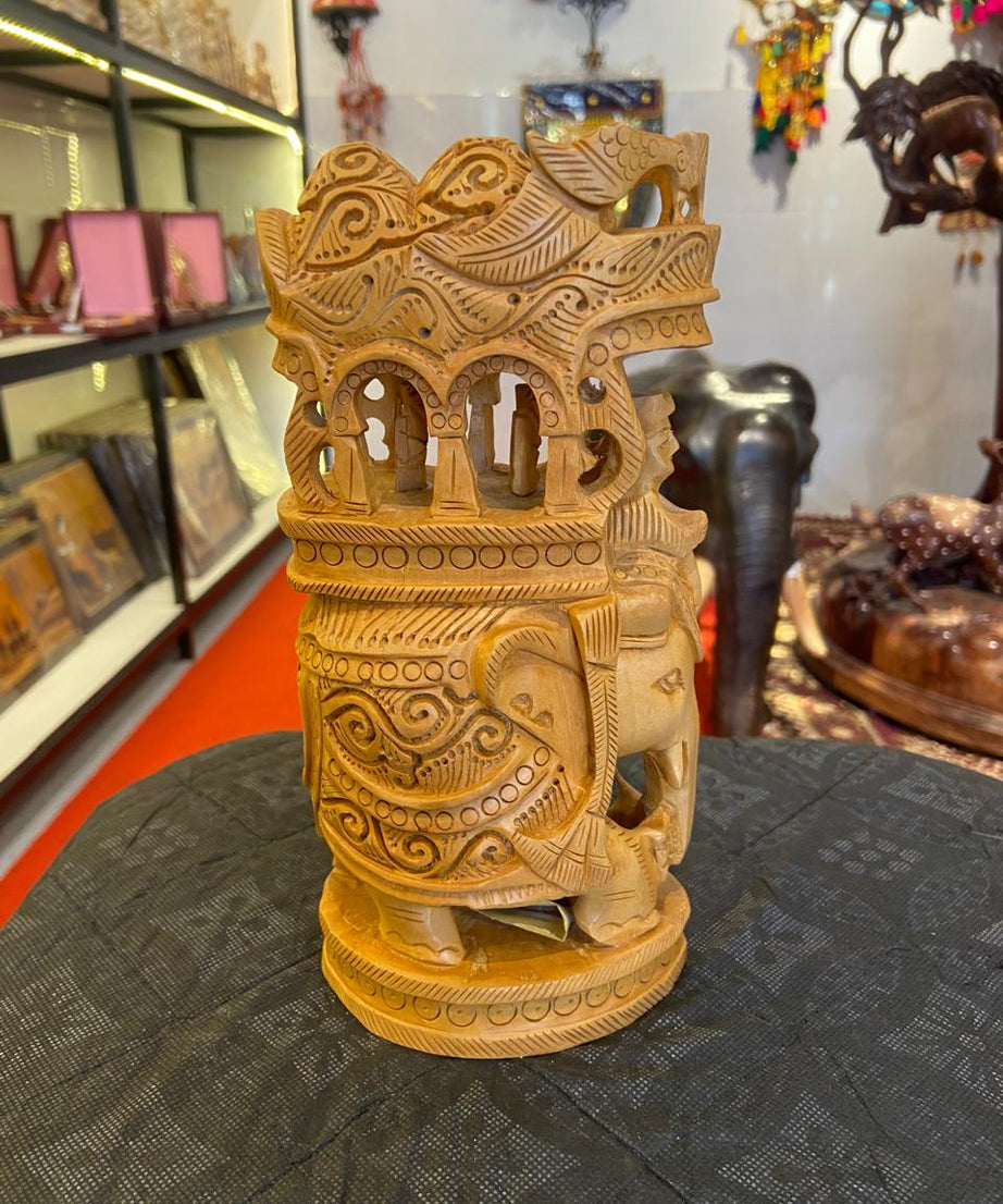 Handcrafted Wooden Safari Elephant Sculpture | Gallory Hive