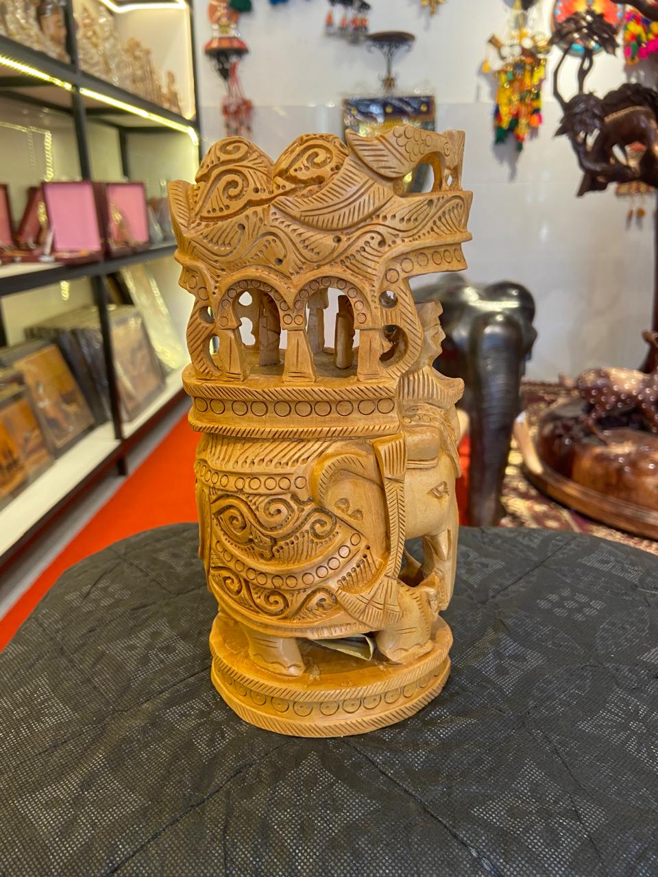 Handcrafted Wooden Safari Elephant Sculpture | Gallory Hive