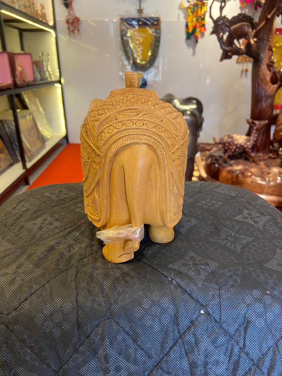 Handcrafted Wooden Salute Elephant Sculpture | Gallory Hive