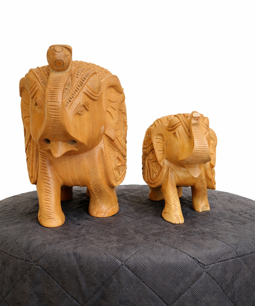Handcrafted Wooden Salute Elephant Sculpture | Gallory Hive