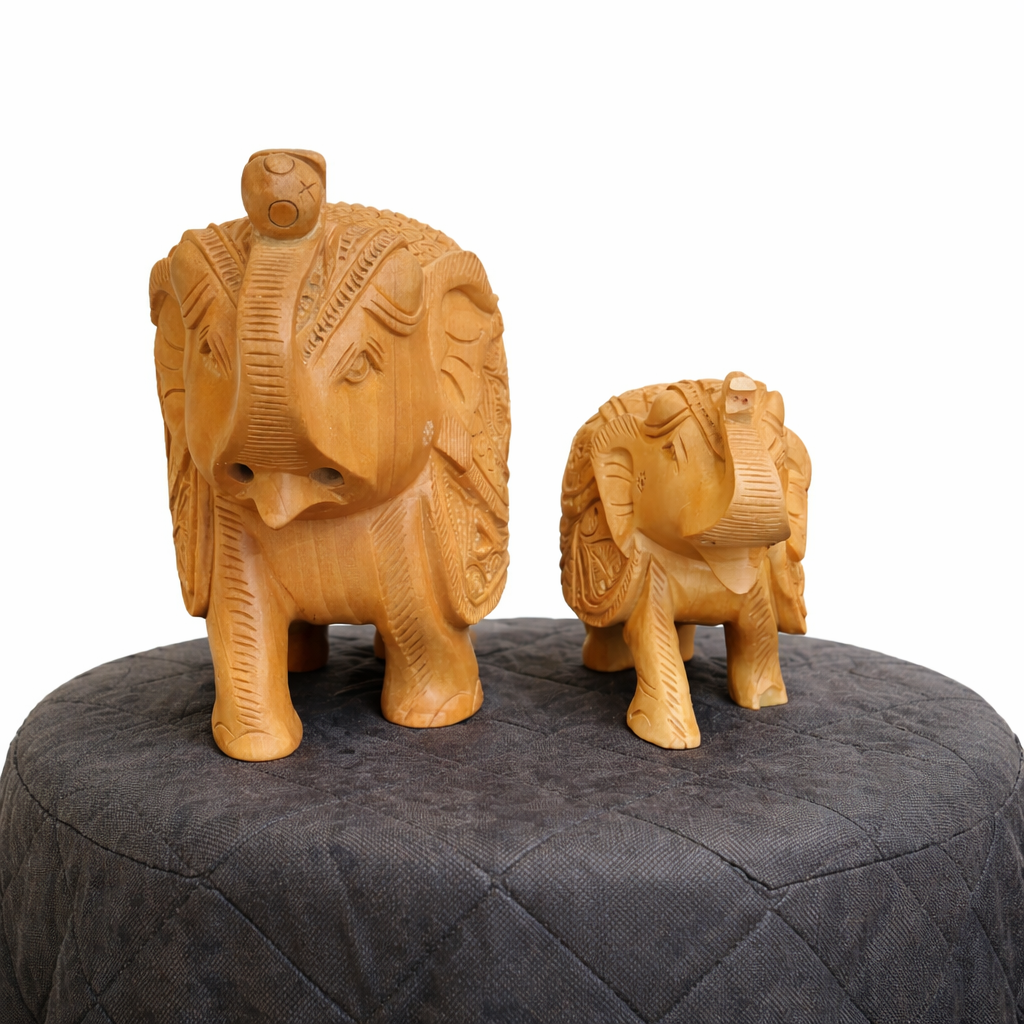 Handcrafted Wooden Salute Elephant Sculpture | Gallory Hive