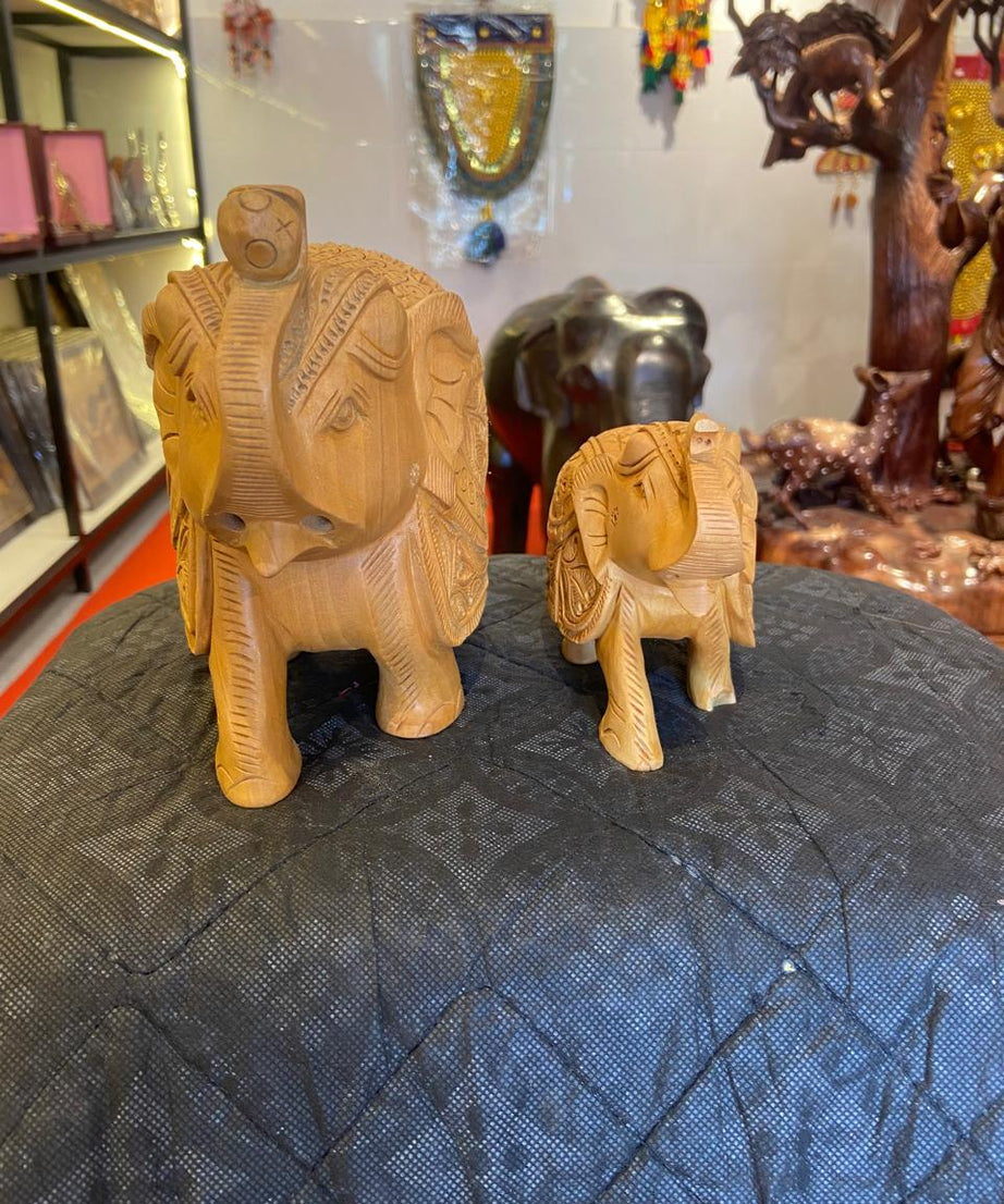 Handcrafted Wooden Salute Elephant Sculpture | Gallory Hive