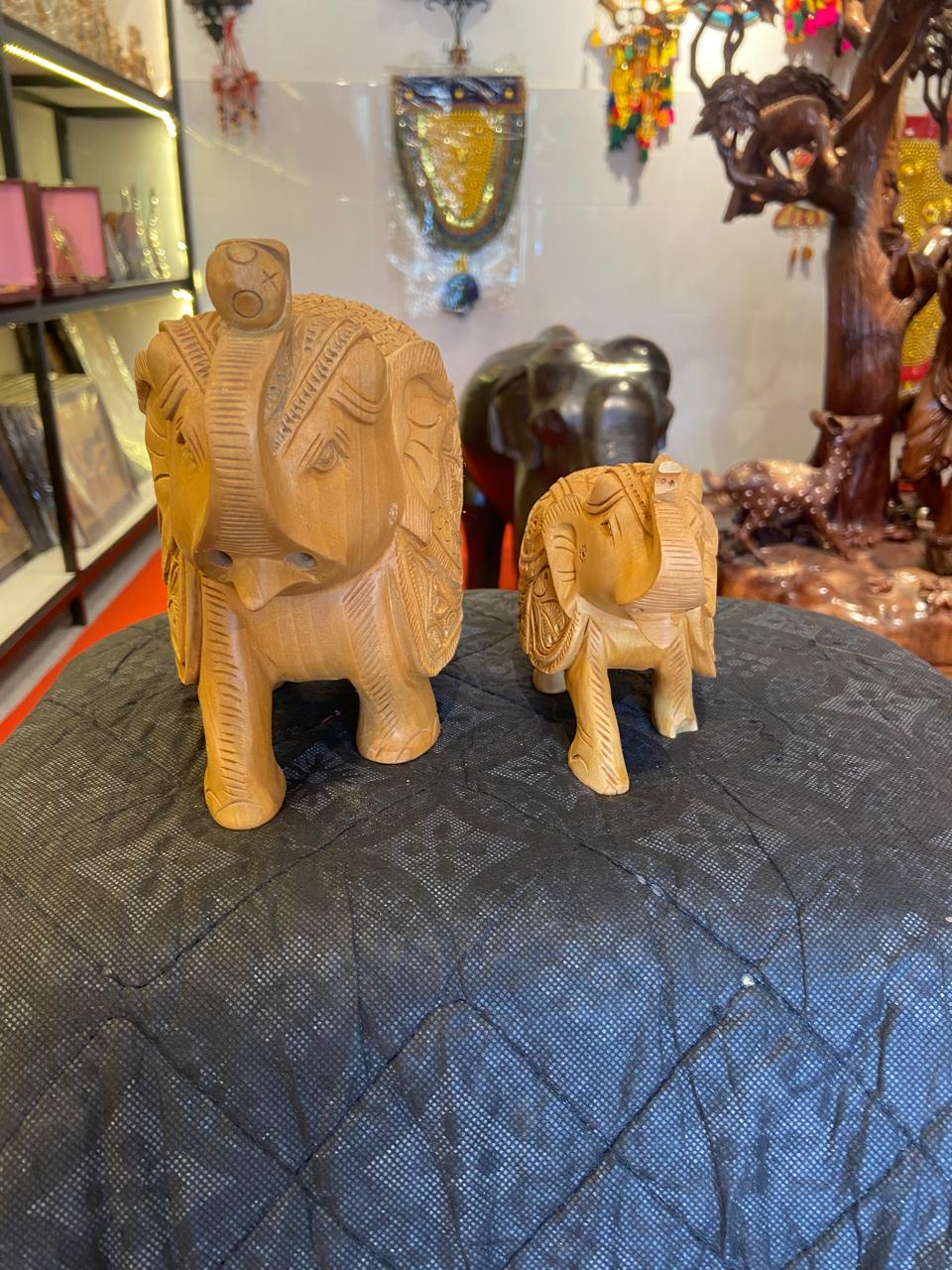 Handcrafted Wooden Salute Elephant Sculpture | Gallory Hive