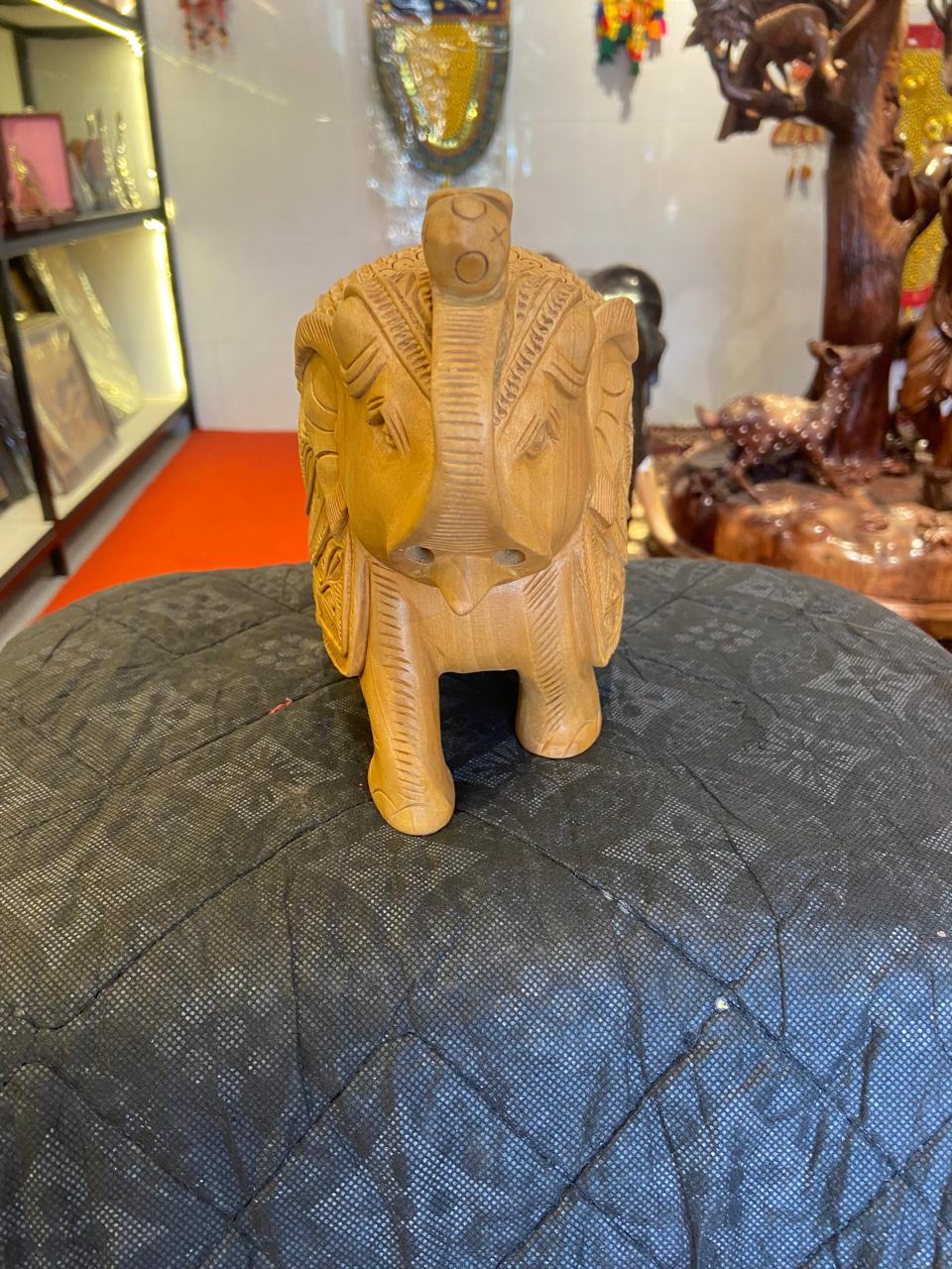 Handcrafted Wooden Salute Elephant Sculpture | Gallory Hive