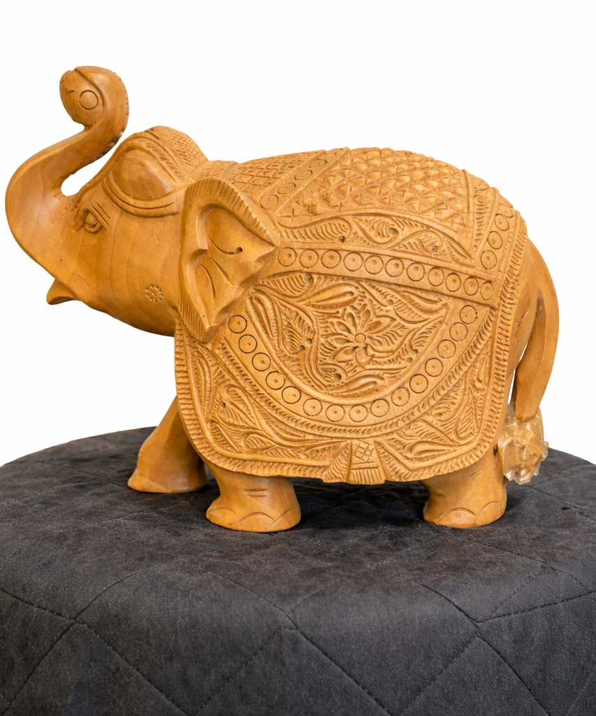 Handcrafted Wooden Salute Elephant Sculpture | Gallory Hive