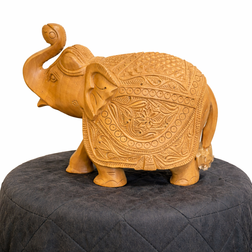 Handcrafted Wooden Salute Elephant Sculpture | Gallory Hive