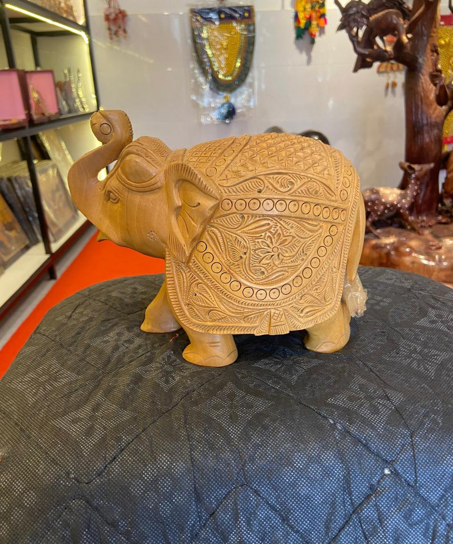 Handcrafted Wooden Salute Elephant Sculpture | Gallory Hive
