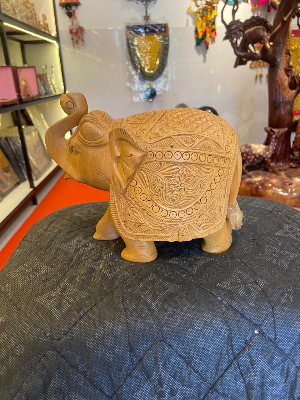Handcrafted Wooden Salute Elephant Sculpture | Gallory Hive