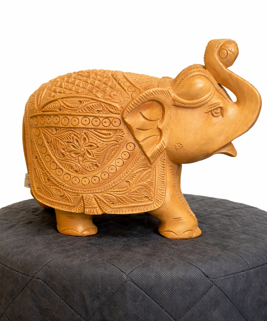 Handcrafted Wooden Salute Elephant Sculpture | Gallory Hive