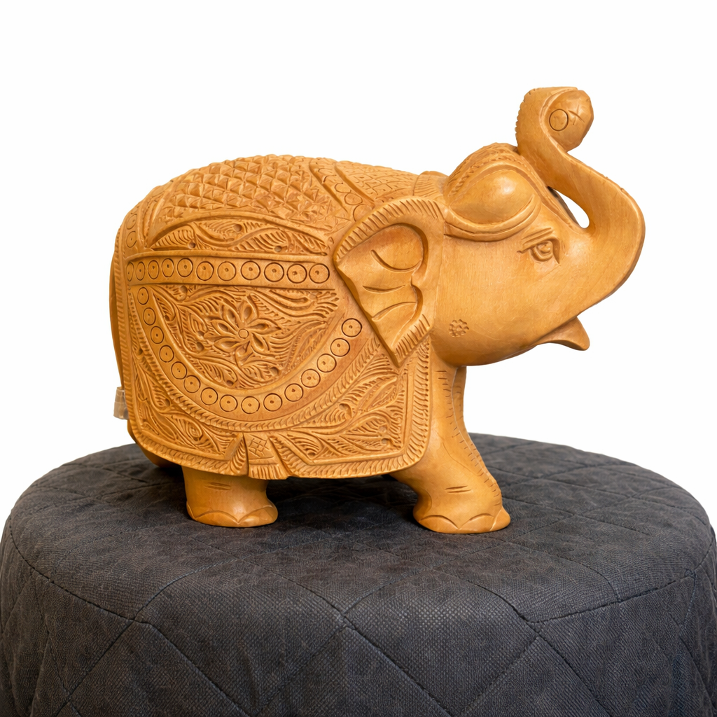 Handcrafted Wooden Salute Elephant Sculpture | Gallory Hive