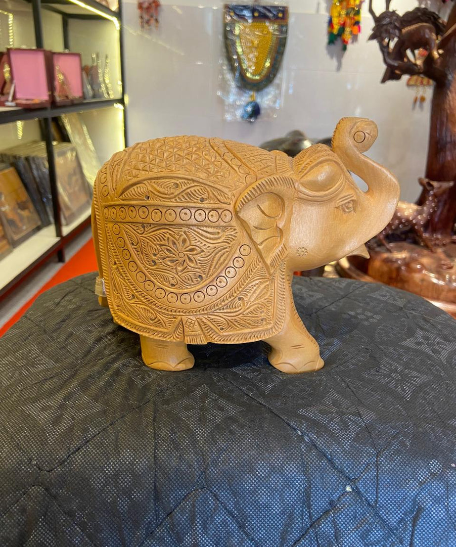 Handcrafted Wooden Salute Elephant Sculpture | Gallory Hive