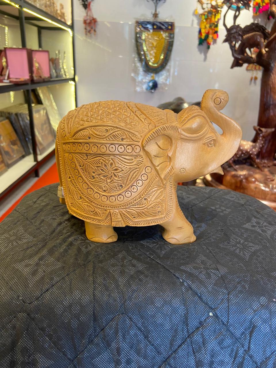 Handcrafted Wooden Salute Elephant Sculpture | Gallory Hive