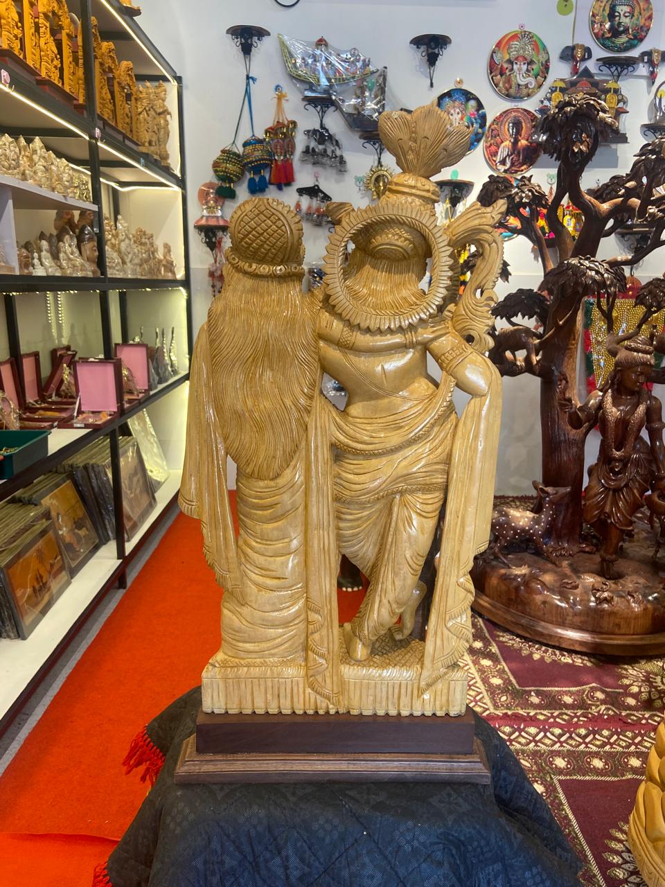 Handcrafted Wooden Radha Krishna Sculpture | Gallory Hive