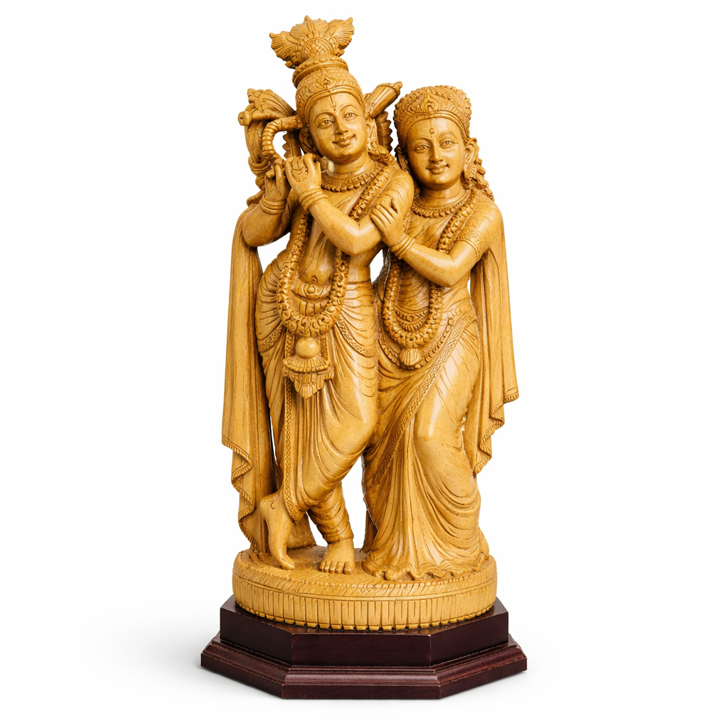 Handcrafted Wooden Radha Krishna Sculpture | Gallory Hive