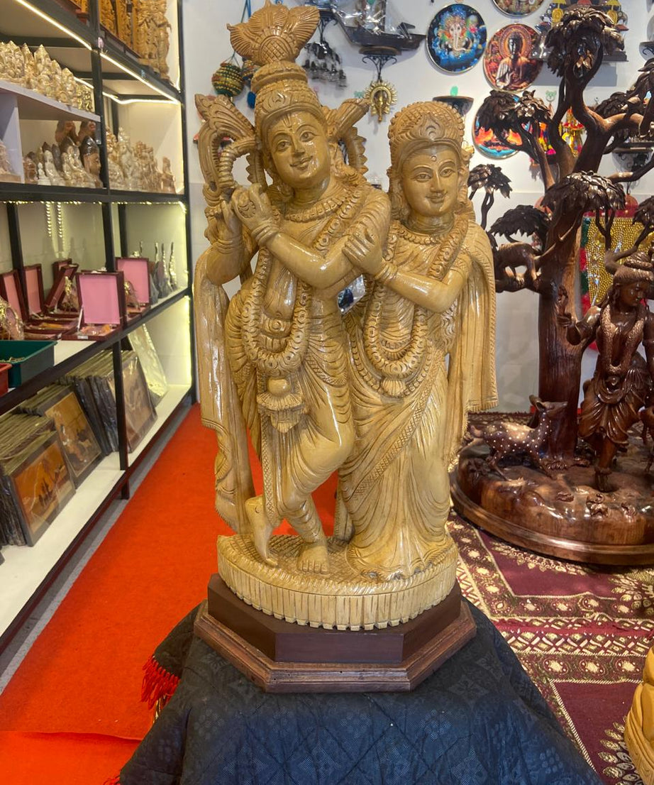 Handcrafted Wooden Radha Krishna Sculpture | Gallory Hive